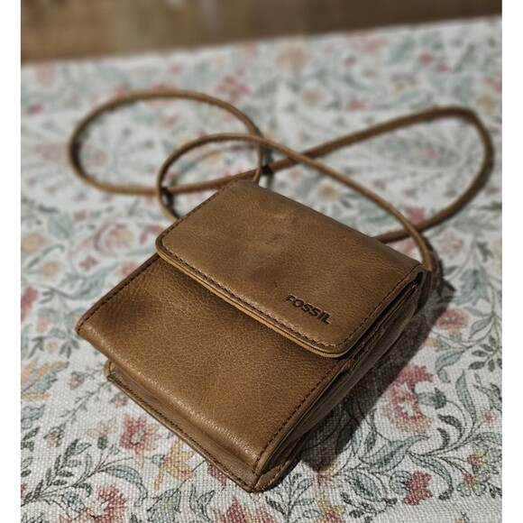Fossil Brown Leather Crossbody Wallet Clutch Soft Glove Tanned Leather Vintage - Picture 8 of 16